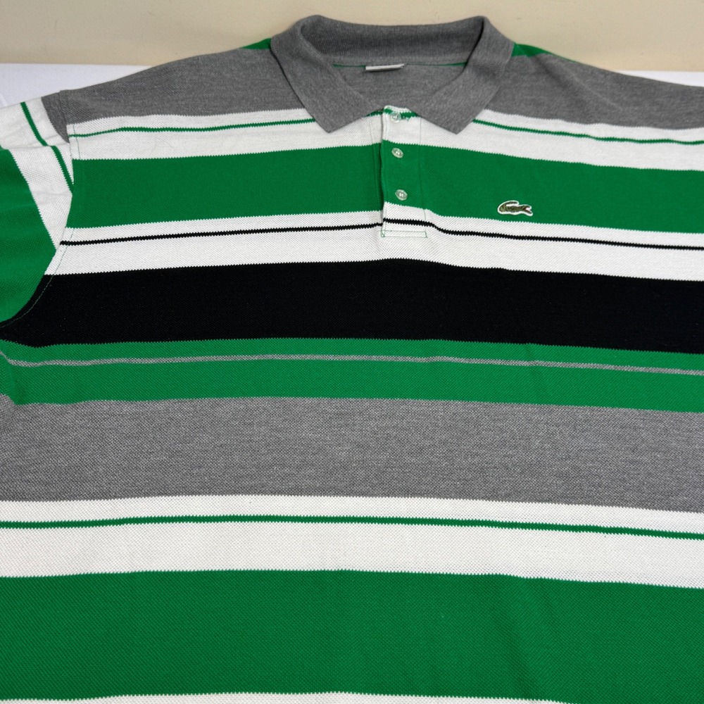 Lacoste Men's Striped Polo Shirt Green White Black Gray Classic Fit Size 11/XXL - Picture 2 of 7